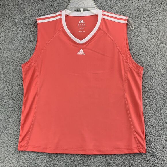 Adidas Womens Active 360 Sleeveless Athletic Tank Top Sz Large Orange 3 Stripes - Picture 2 of 9